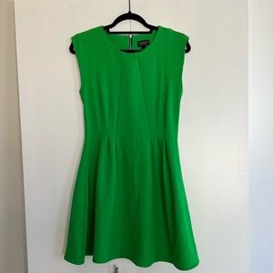 Kelly Green Topshop Pleated Short Sleeve Skater Dress